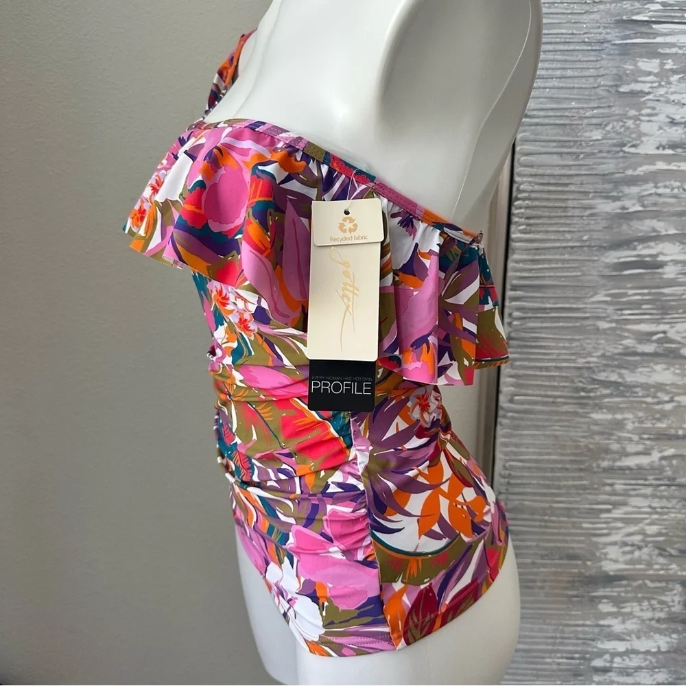 Profile by Gottex Women's One Shoulder Tropikaia Tankini Size 8